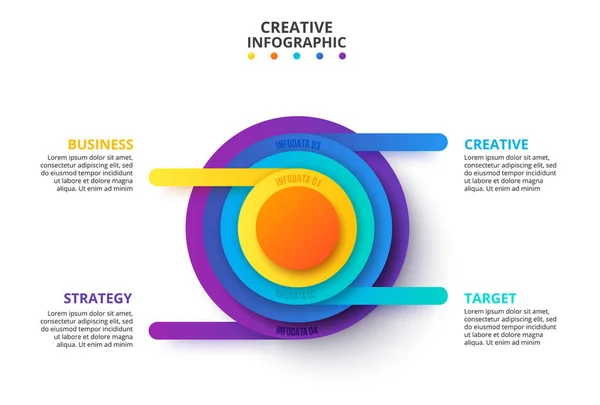 Concept créatif pour l'infographie. Éléments abstraits du graphique, diagramme avec 4 étapes, options, pièces ou processus. Modèle d'entreprise vectoriel pour la présentation . — Image vectorielle