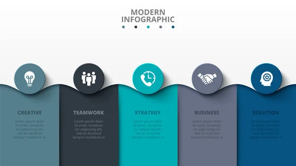 Moderna infographic formgivningsmall. Vektorillustration. Abstrakta diagram med 5 steg, alternativ, delar eller processer. — Stock vektor