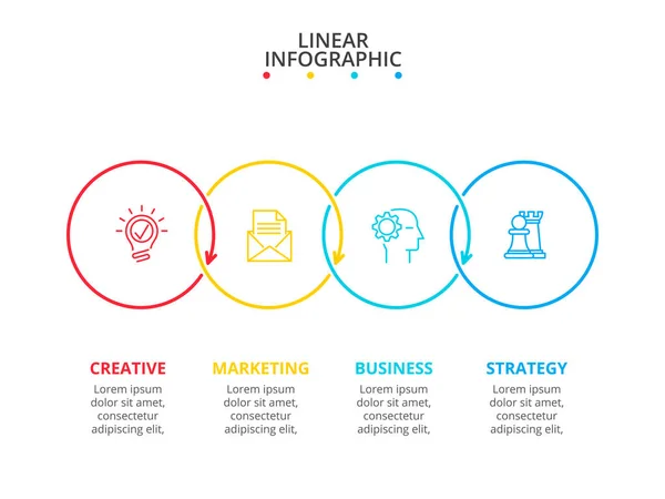 Tenká linie ploché prvky pro infografiku s 4 kroky, možnosti, částí nebo procesy. Lze použít pro prezentace nápisu, rozložení pracovního postupu, diagram procesu, info graf nebo diagram. — Stockový vektor