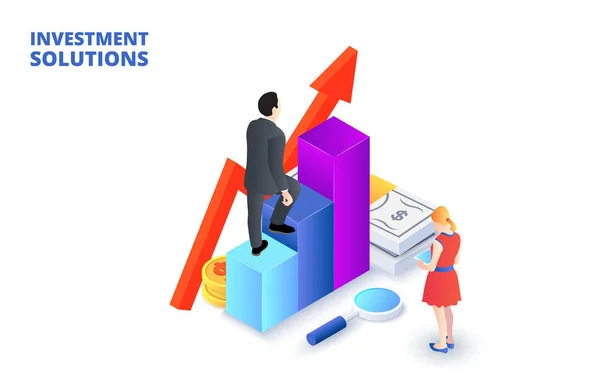 Řešení pro investice, analýzy koncepcí a ekonomiky strategie. Izometrické ilustrace — Stockový vektor