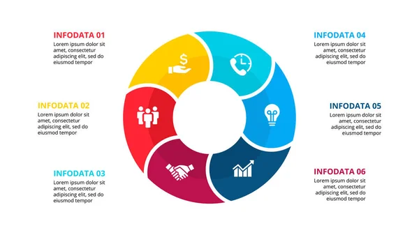 Élément vectoriel à cercle plat pour infographie avec 6 options. Diagramme de cycle — Image vectorielle