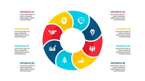 Elemento círculo plano vectorial para infografía con 8 opciones. Diagrama del ciclo — Archivo Imágenes Vectoriales