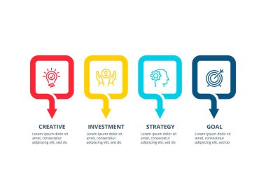 İş verisi görselleştirmesi. İşlem çizelgesi. Grafiğin soyut ögeleri, adımlarla, seçeneklerle, parçalarla veya süreçlerle diyagram. Sunum için vektör iş şablonu. Infographic için yaratıcı bir kavram.