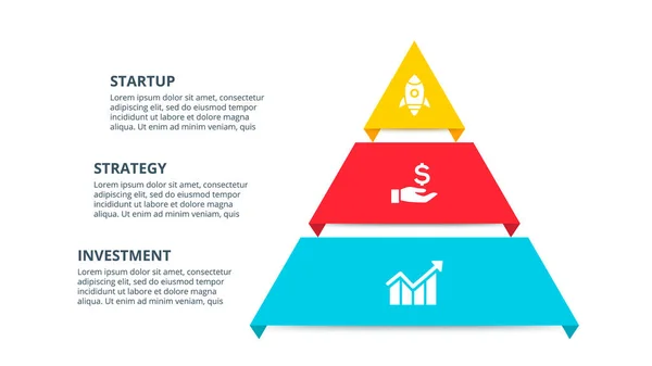 Infográfico de pirâmide vetorial com 3 opções. Modelo de apresentação empresarial —  Vetores de Stock