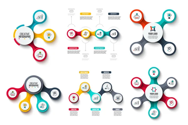 Vector körök infographic meg. 3, 4, 5 és 6 lépcsős és opciós üzleti diagramok. Prezentációs terv — Stock Vector