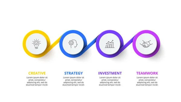 Quatre cercles éléments infographiques. Modèle d'affaires pour la présentation. Concept d'organigramme vectoriel avec 4 options ou étapes — Image vectorielle