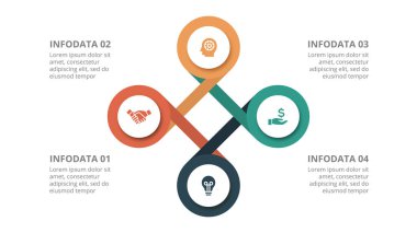 Bilgi için 4 parça, seçenek veya basamaklı düz daire ögesi. Döngü şeması, grafik, sunum ve grafiği için şablon.