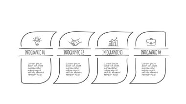 4 seçenekli soyut bilgi grafiğini çiz. El çizimi ikonlar. İnce çizgi çizimi.