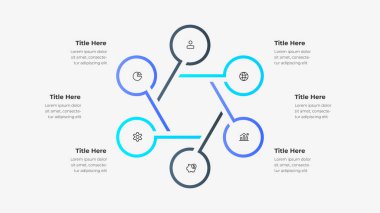 6 basamaklı modern bilgi, renkli tema ve iş büyümesini ve performansını vurgulayan simgeler. Sunumlar, analitik görseller ve kavramsal iletişim çalışmaları için mükemmel.