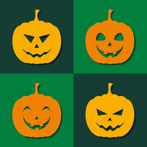 Halloween Caras Calabazas Iconos Calabazas Con Diferentes Emociones — Vector de stock