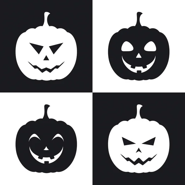 Halloween Gezichten Pompoenen Pictogrammen Pompoenen Met Verschillende Emoties — Stockvector