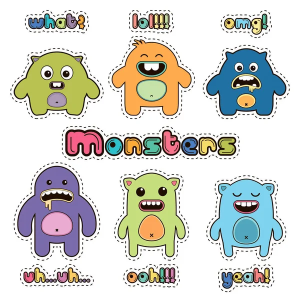 Sticker Vectoriel Serti Monstres Mignons — Image vectorielle