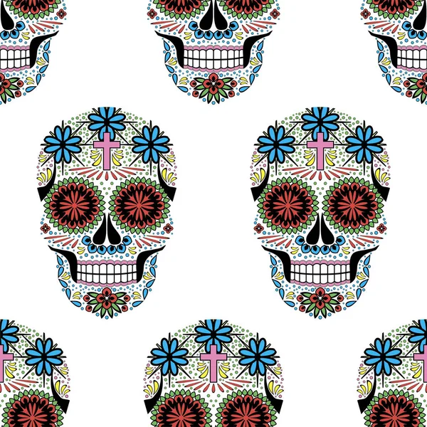 Patrón Vectorial Sin Costuras Con Cráneos Ornamentados Impresión Halloween Día — Vector de stock