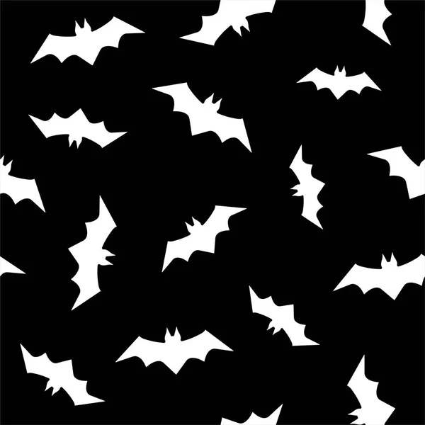 Vector Sin Costura Patrón Blanco Negro Con Murciélagos Impresión Halloween — Vector de stock