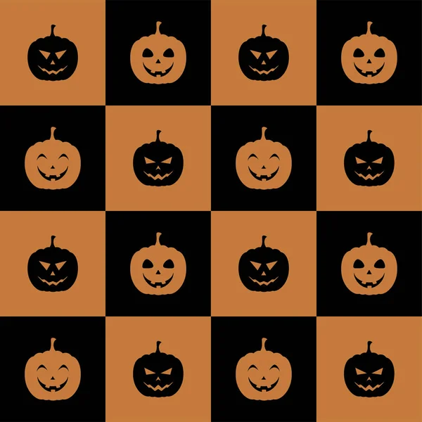 Naadloze Vector Patroon Met Pompoenen Vierkantjes Halloween Print Dag Van — Stockvector