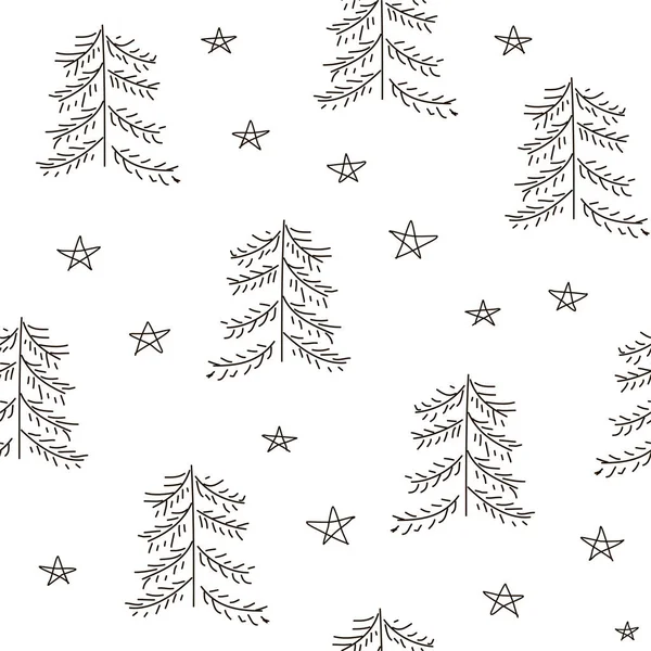 Patrón Vector Sin Costuras Con Árbol Navidad Estrellas Fondo Invierno — Archivo Imágenes Vectoriales