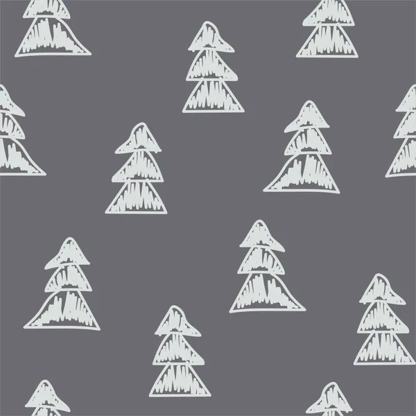 手描きのクリスマスツリーとシームレスなパターン 落書き新年の背景 — ストックベクタ