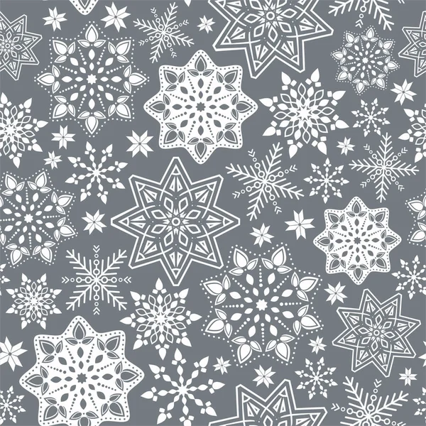 Modèle Sans Couture Vectoriel Avec Flocons Neige Fond Hiver Ornement — Image vectorielle