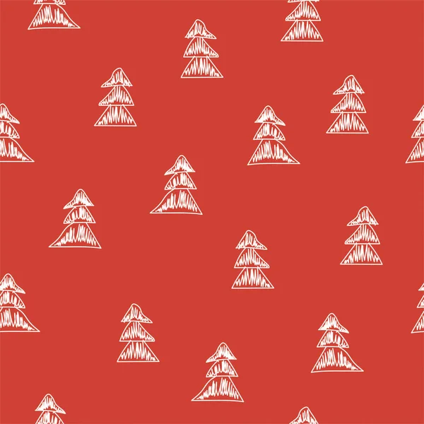 手描きのクリスマスツリーとシームレスなベクトルパターン 生地や装飾のための人形休日の背景デザイン ヒップスタースタイル スケッチ — ストックベクタ
