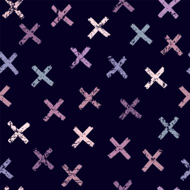 Vektör kusursuz desen. Fırça darbeleriyle soyut arkaplan. Renkli el izi. Haçlı ya da artılı hippi dokusu. Moda grafik tasarımı