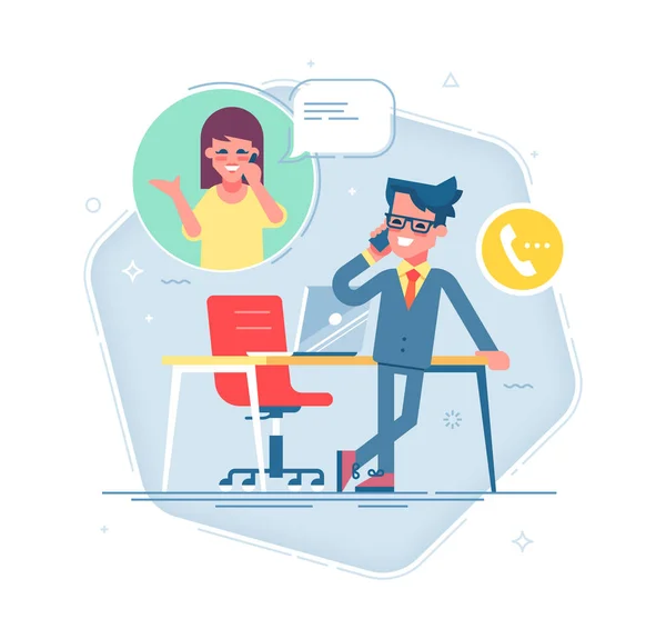 Man standing and talking on the phone with a woman Royalty Free Stock Vectors