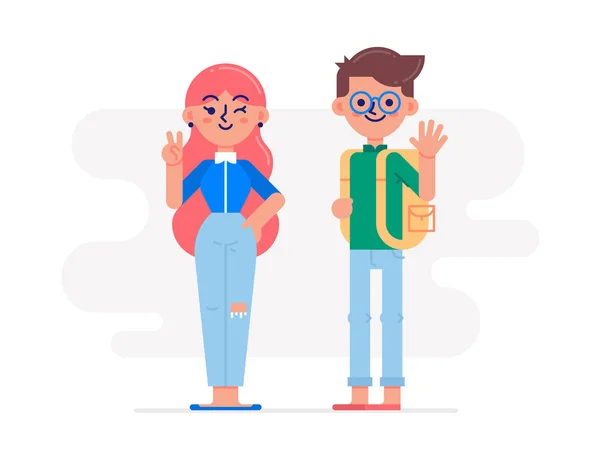 Couple of young trendy teenagers in casual clothes Vector Graphics