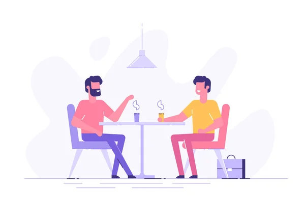 Two male colleagues chatting during coffee break. Vector Graphics