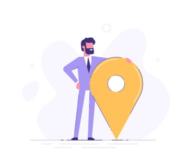 Büyük harita işaretçi yakın duran adam.