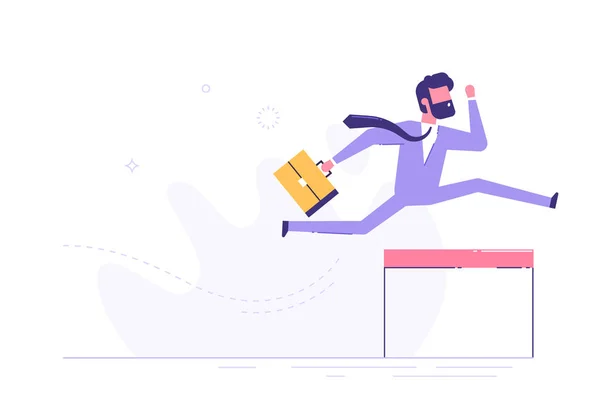 Confident businessman jumping over hurdle. Vector. Royalty Free Stock Illustrations