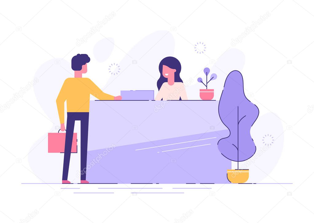 Customer at reception. Modern vector illustration