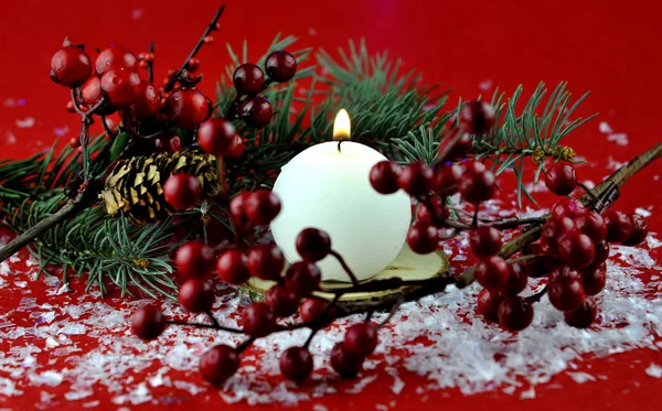 Kerstdecoratie Met Aromatische Kaarsen — Stockfoto