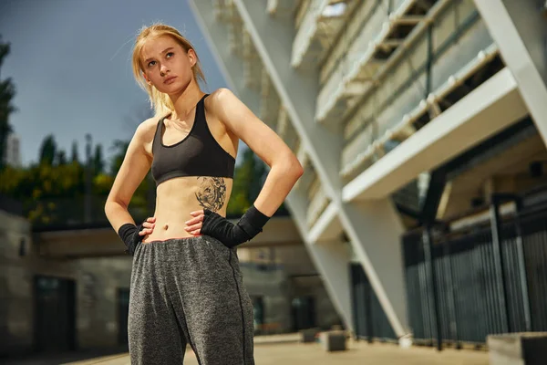 Cropped Shot Athletic Young Woman Who Going Train Kickboxing While — Stock Photo, Image