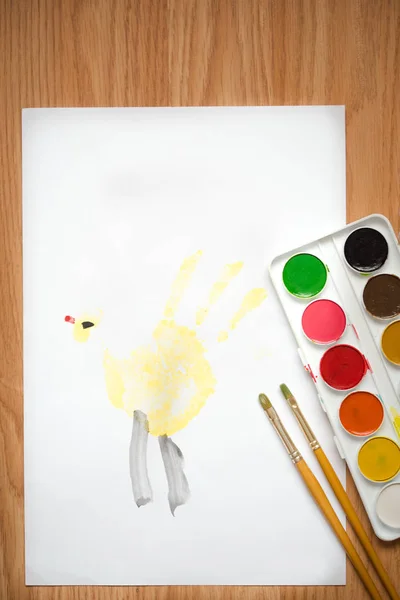 Tekening Van Kinderen Met Kleurpotloden Aquarellen Een Trace Met Hand — Stockfoto