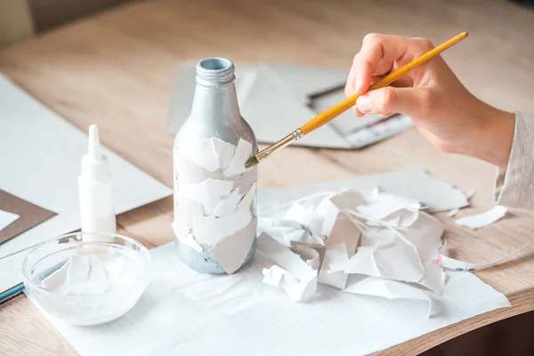 Secondary Use Paper Debris Children Handmade Papier Mache Baby Hands — Stock Photo, Image