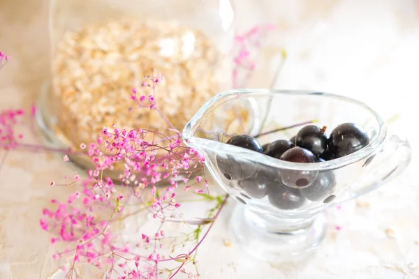 Granola, kurutulmuş meyve ve fındık Biyografi en sağlıklı tohum ile ev yapımı yoğurt.