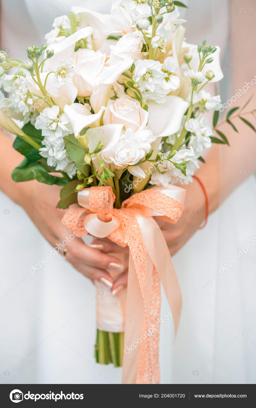 Bride Holding Wedding Bouquet White Koala Flowers Roses Stock Photo Image By C Irishasel 204001720
