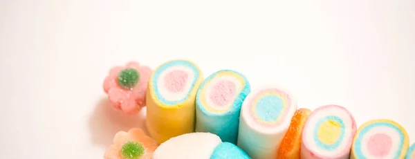 Fundo Torcido Marshmallow Colorido Close Macro Doces Pau — Fotografia de Stock