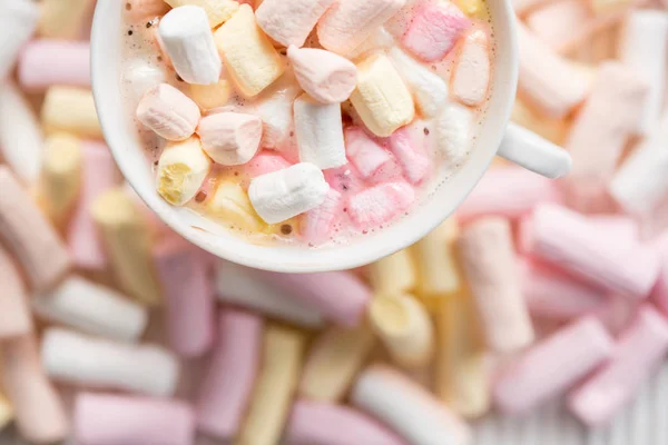 Cocoa Drink Much Marshmallow Background Top View — Stock Photo, Image