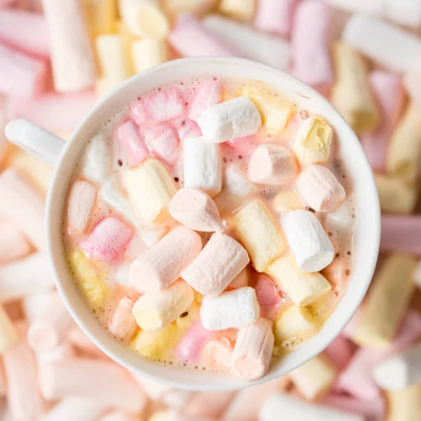Cocoa Drink Much Marshmallow Background Top View Square Size — Stock Photo, Image