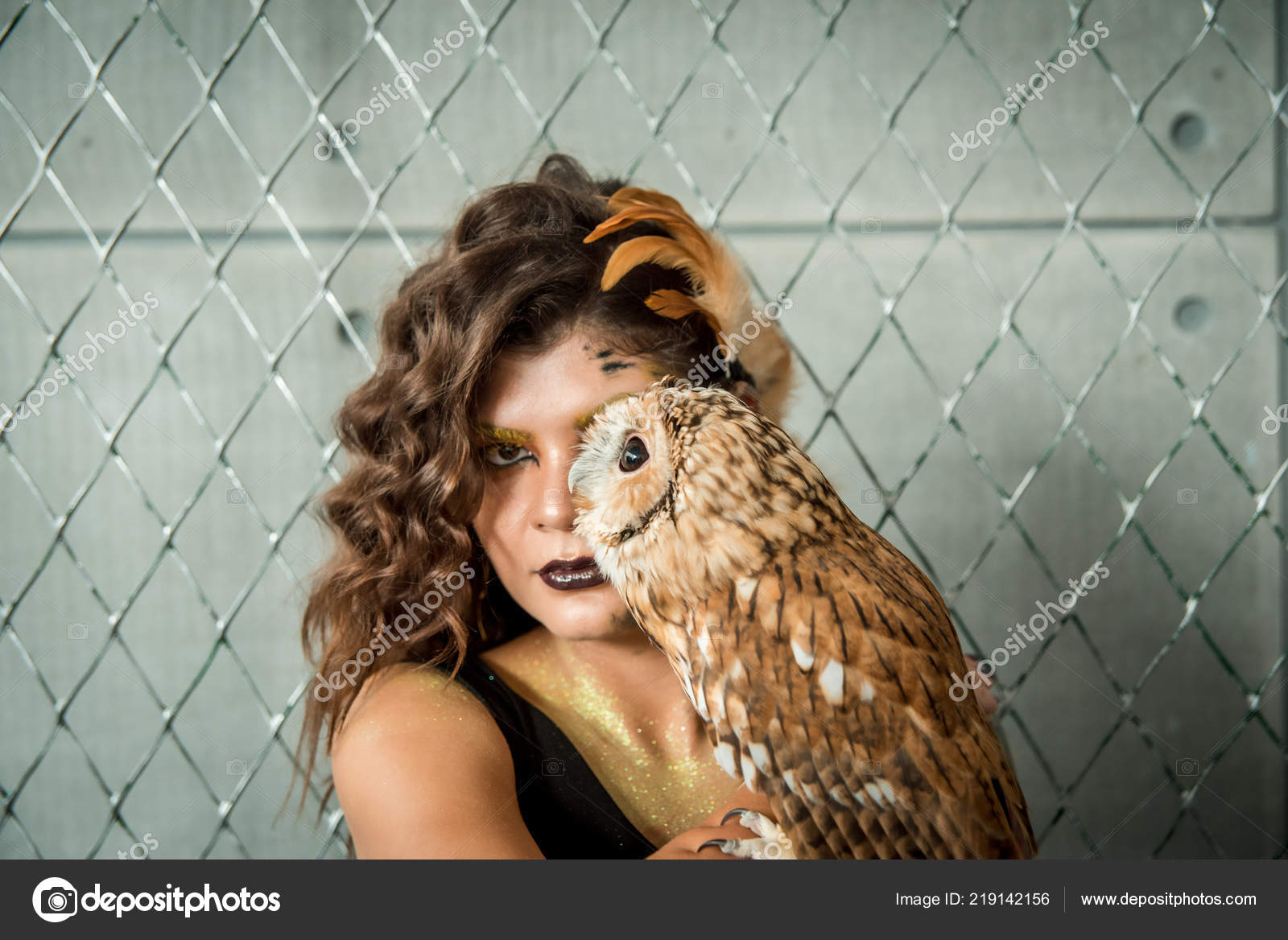 Portrait Beautiful Young Girl Owl