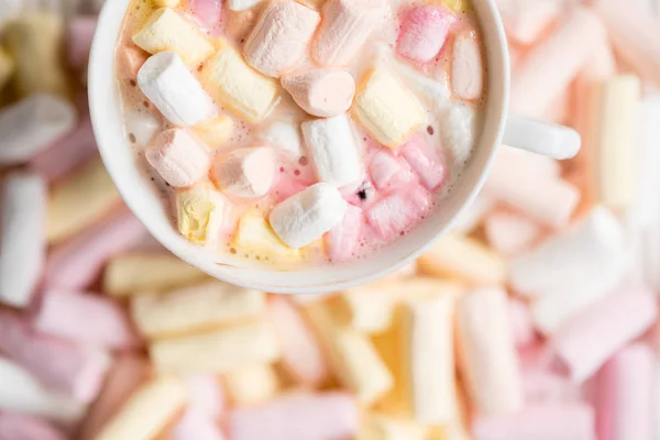 Cocoa Drink Much Marshmallow Background Top View — Stock Photo, Image