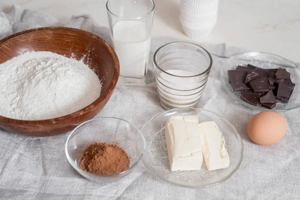 Ingredienti Fare Cioccolato Torta Muffin Cioccolato Impastare Impasto Farina Zucchero — Foto Stock
