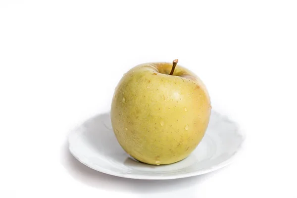 Färska Gröna Äpplen Tallrik Som Isolerad Vit Bakgrund Begreppet Viktminskning — Stockfoto