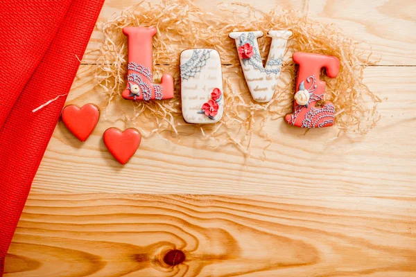 Pan Jengibre Casero Con Letras Amor Para Día San Valentín — Foto de Stock