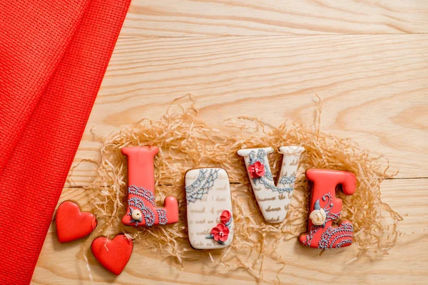 Pan Jengibre Casero Con Letras Amor Para Día San Valentín — Foto de Stock