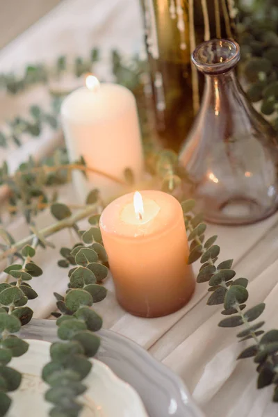 Banquete Bodas Las Sillas Mesa Para Los Huéspedes Decoradas Con — Foto de Stock