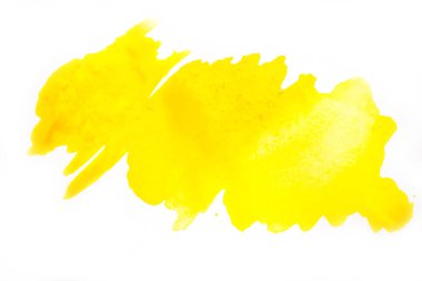 Soyut sarı arkaplan. İzole edilmiş beyaz arkaplanda sarı suluboya lekesi.