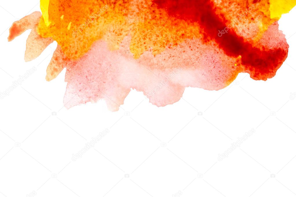 Abstract yellow background. Yellow red orange watercolor blot on white isolated background.