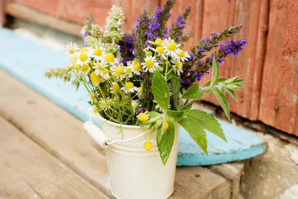 Bouquet Tea Flowers Chamomile Lemon Balm Mint Healthy Diet Morning — Stock Photo, Image