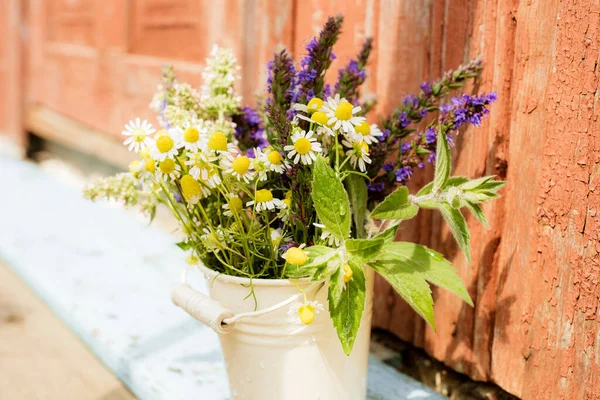 Bouquet Tea Flowers Chamomile Lemon Balm Mint Healthy Diet Morning — Stock Photo, Image